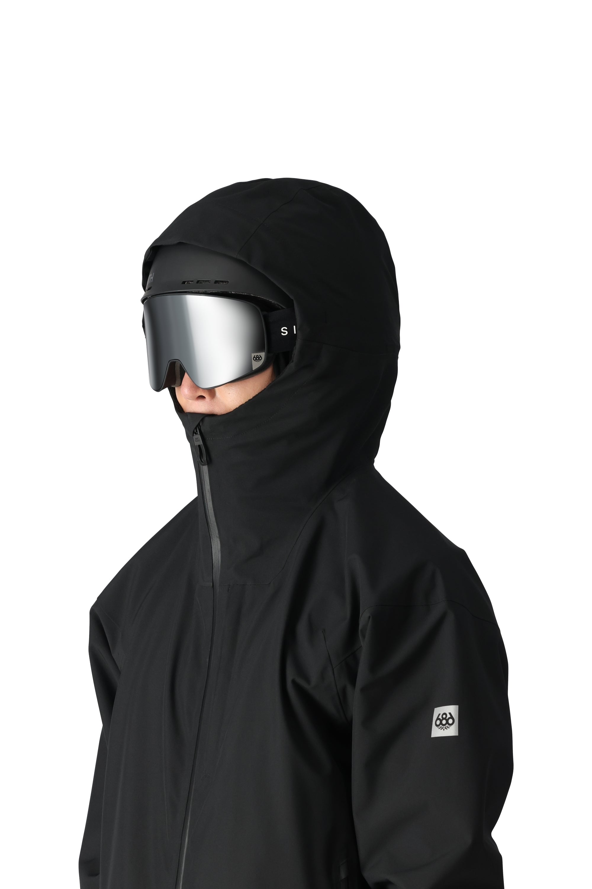 The 686 Gateway Shell Jacket 2025 is black with an insulated hood and a front zipper.