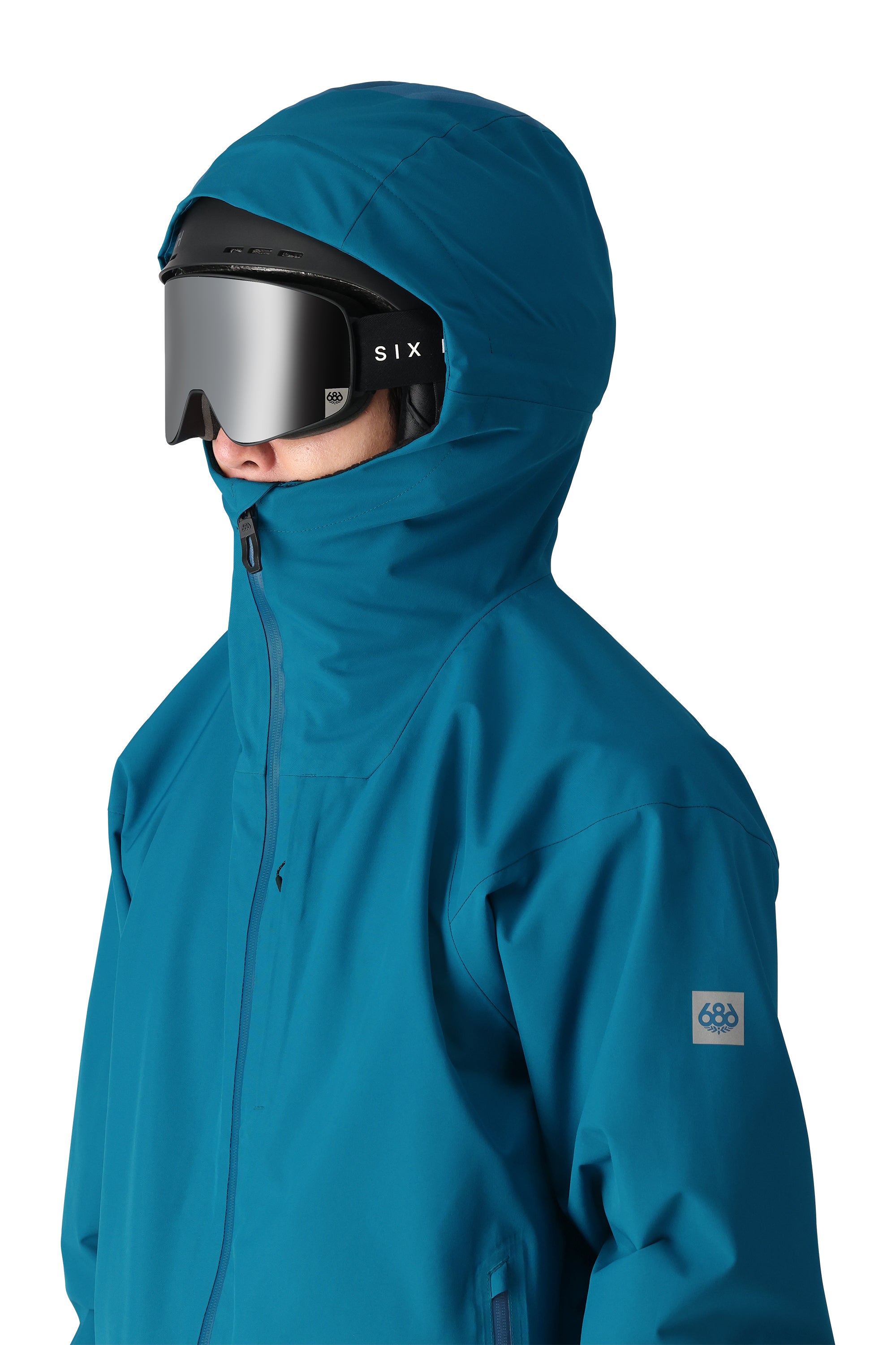 The 686 Gateway Shell Jacket 2025 is blue with an insulated hood and front zip closure.