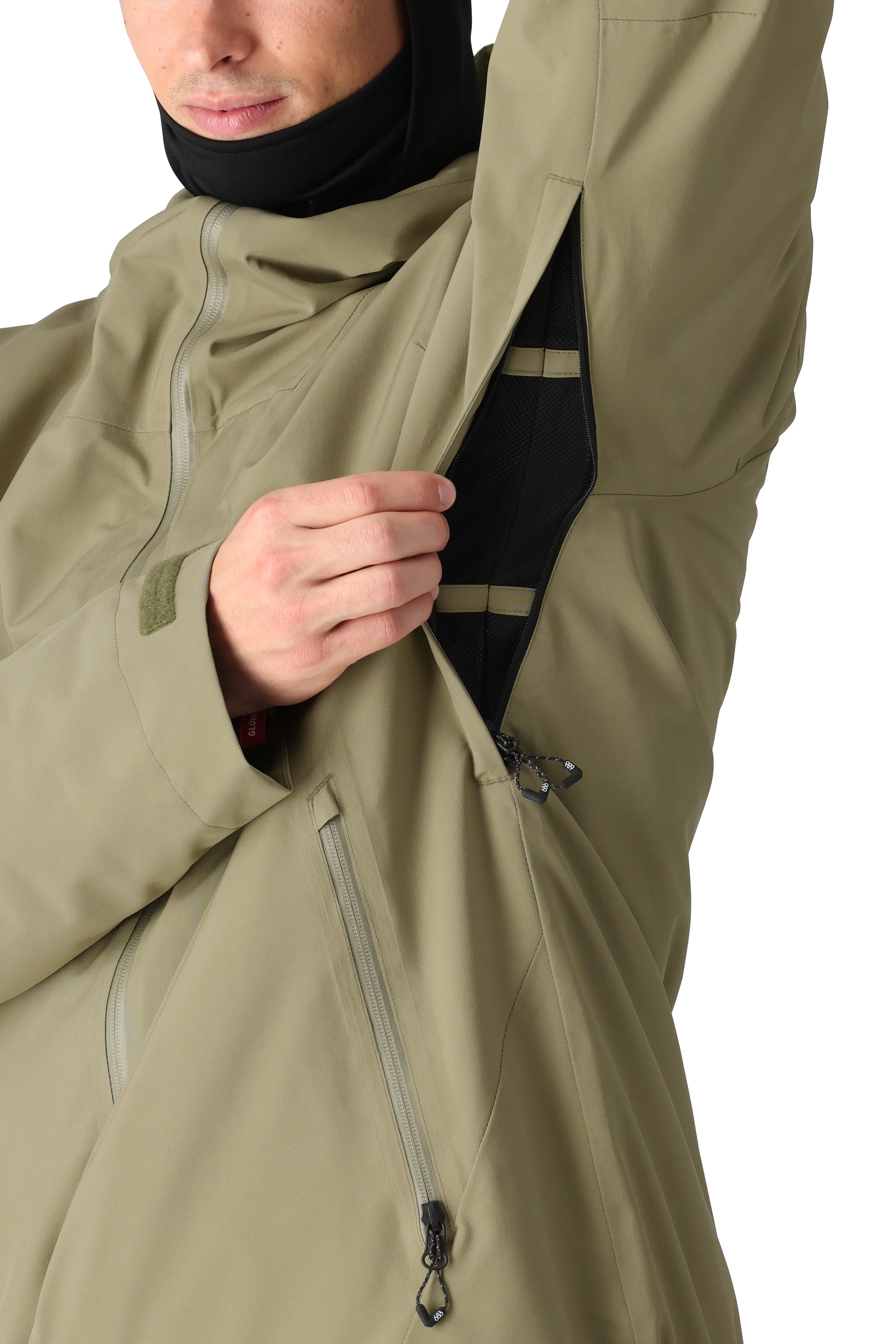 The 686 Gateway Shell Jacket 2025 is khaki with an insulated hood and a front zipper.