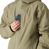 The 686 Gateway Shell Jacket in olive green has an insulated hood and a BOA dial on the left shoulder.