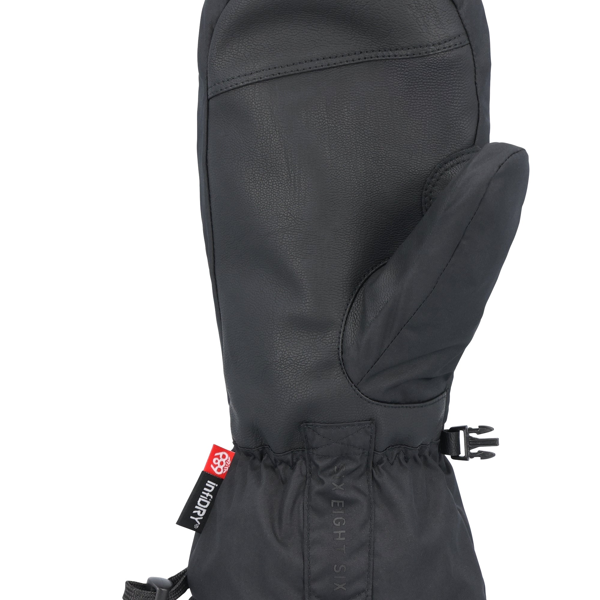 The 686 Men's Lander Mitt 2025 is black with a leather palm and thumb.