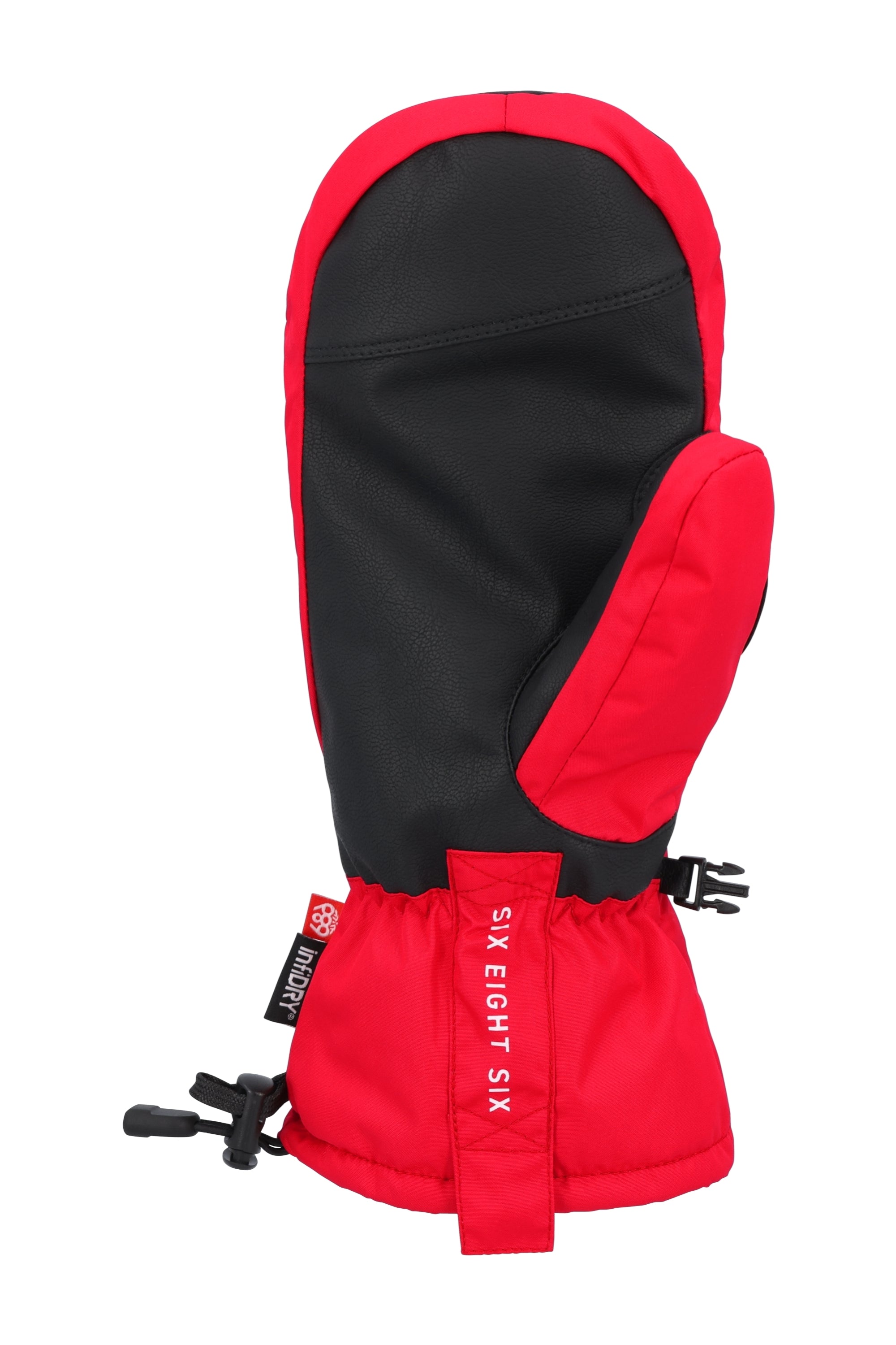 The red and black 686 Men's Lander Mitt 2025 has an insulated hood and a thumb strap.