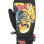 The 686 Primer Mitt 2025 has a black upper shell with a graphic of a man wearing goggles and a helmet on its front.