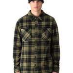 The 686 brand Sierra Fleece Flannel shirt is green and black plaid with a button-down front.