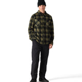 The 686 Sierra Fleece Flannel 2025 in green and black plaid features two chest pockets with flap closures.