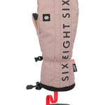 The 686 Team Merino Mitt for men has a tan color and a distinctive insulated hood.