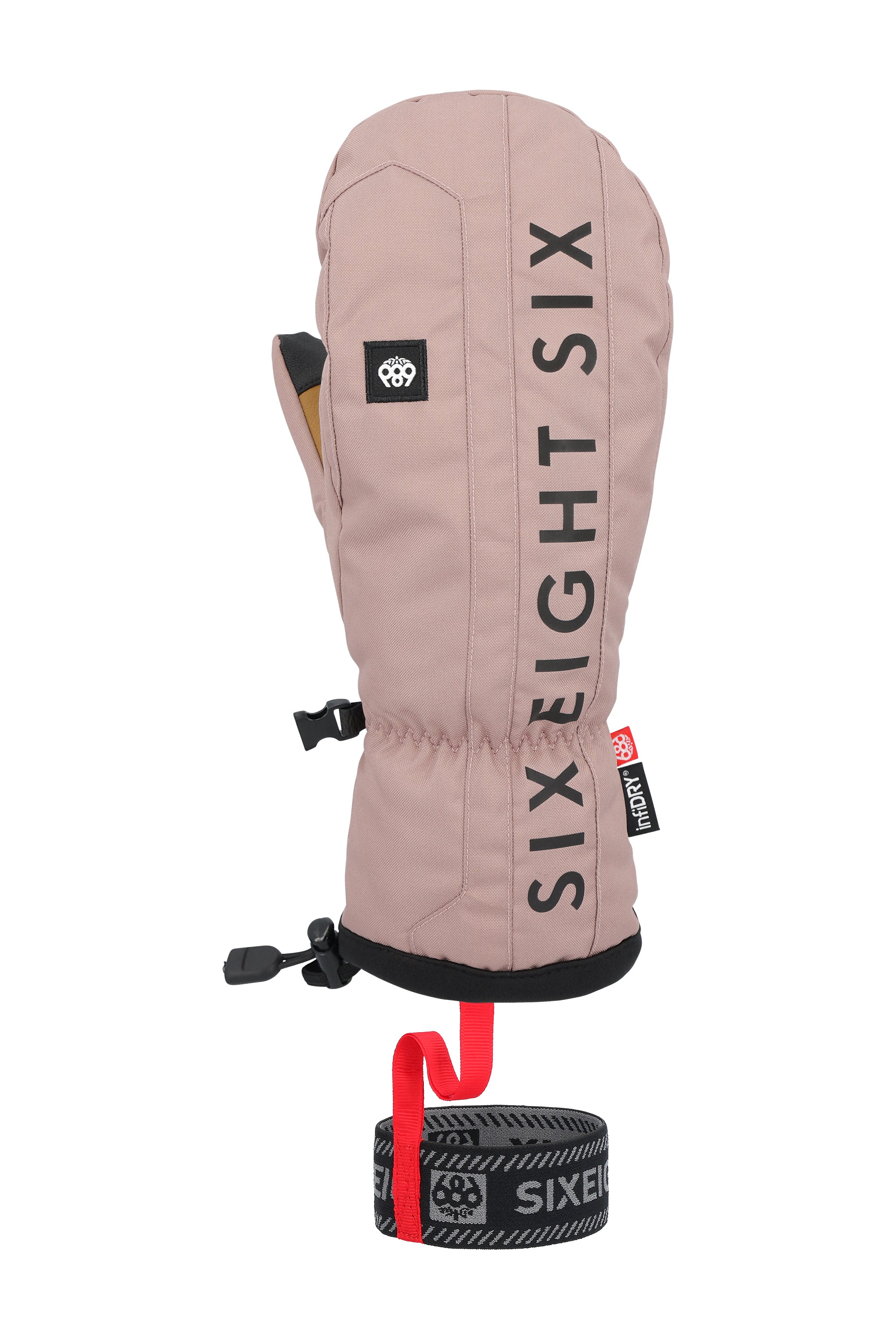 The 686 Team Merino Mitt for men has a tan color and a distinctive insulated hood.