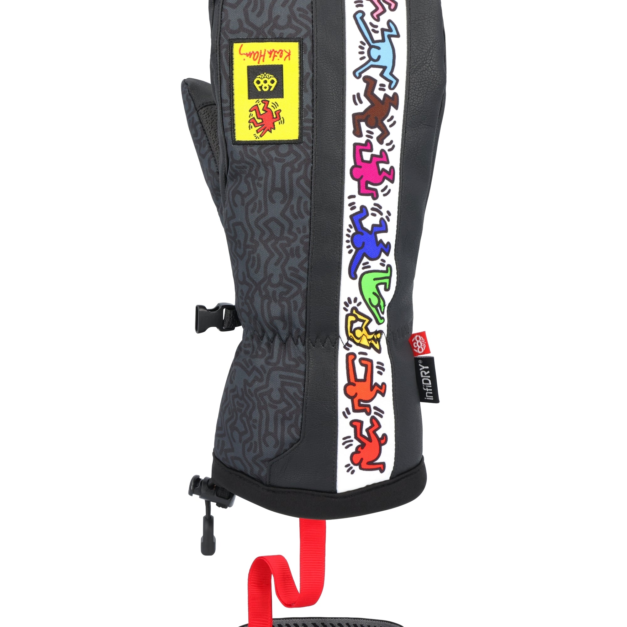 The 686 men's Team Merino mitt is black with a white stripe and features an insulated hood.