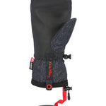 The 686 Men's Team Merino Mitt in black features a distinctive red pattern and a prominent red drawstring on the wrist.