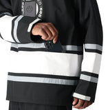The 686 Waterproof Slapshot Hoody 2025 is black with white stripes and an insulated hood.