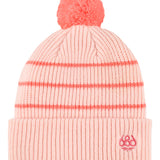 The 686 Girl's Knit Pom Beanie 2025 is light pink with coral stripes and a matching pom on top.