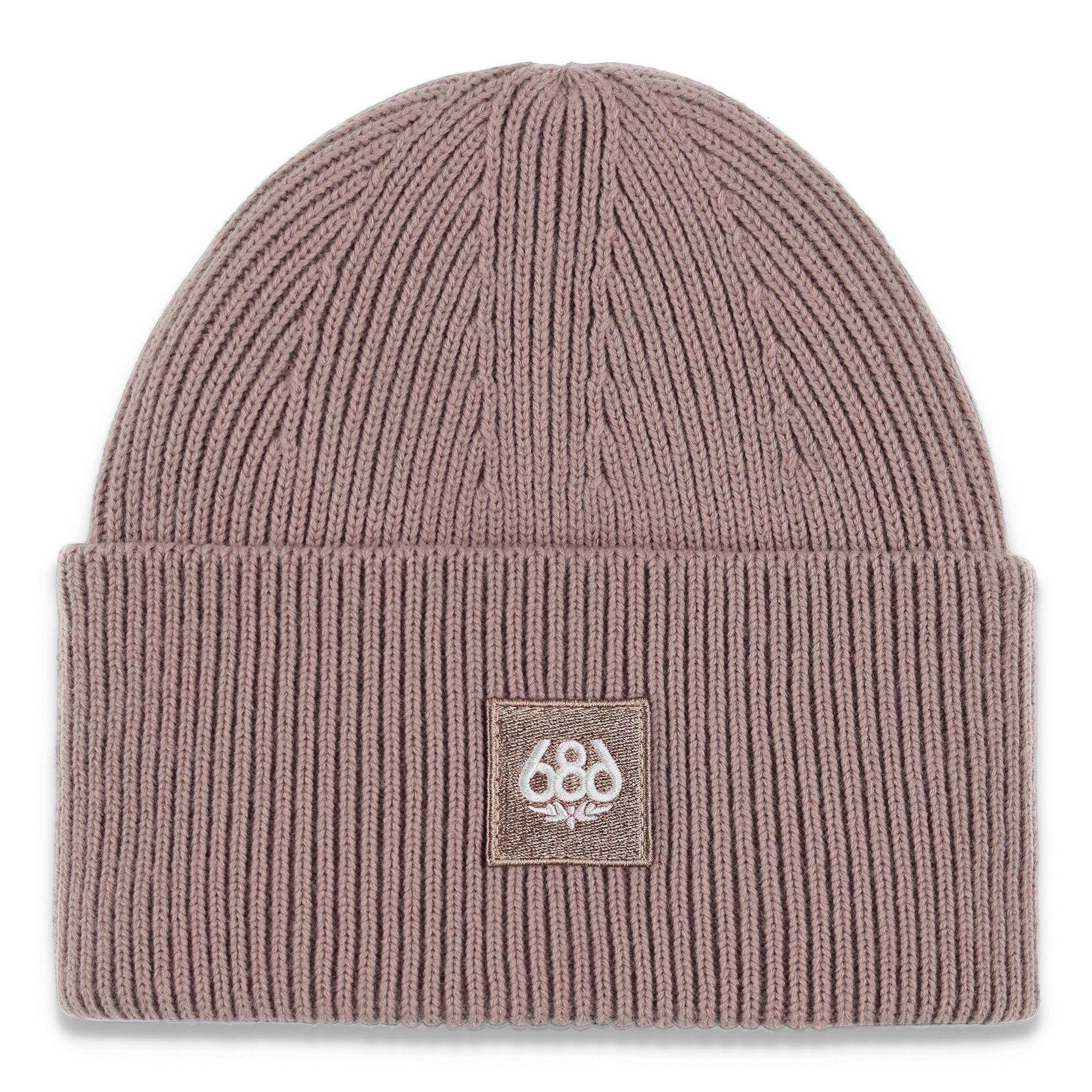 The 686 Women's Big Cuff Beanie 2025 is a taupe-colored beanie with ribbed texture and a folded cuff.