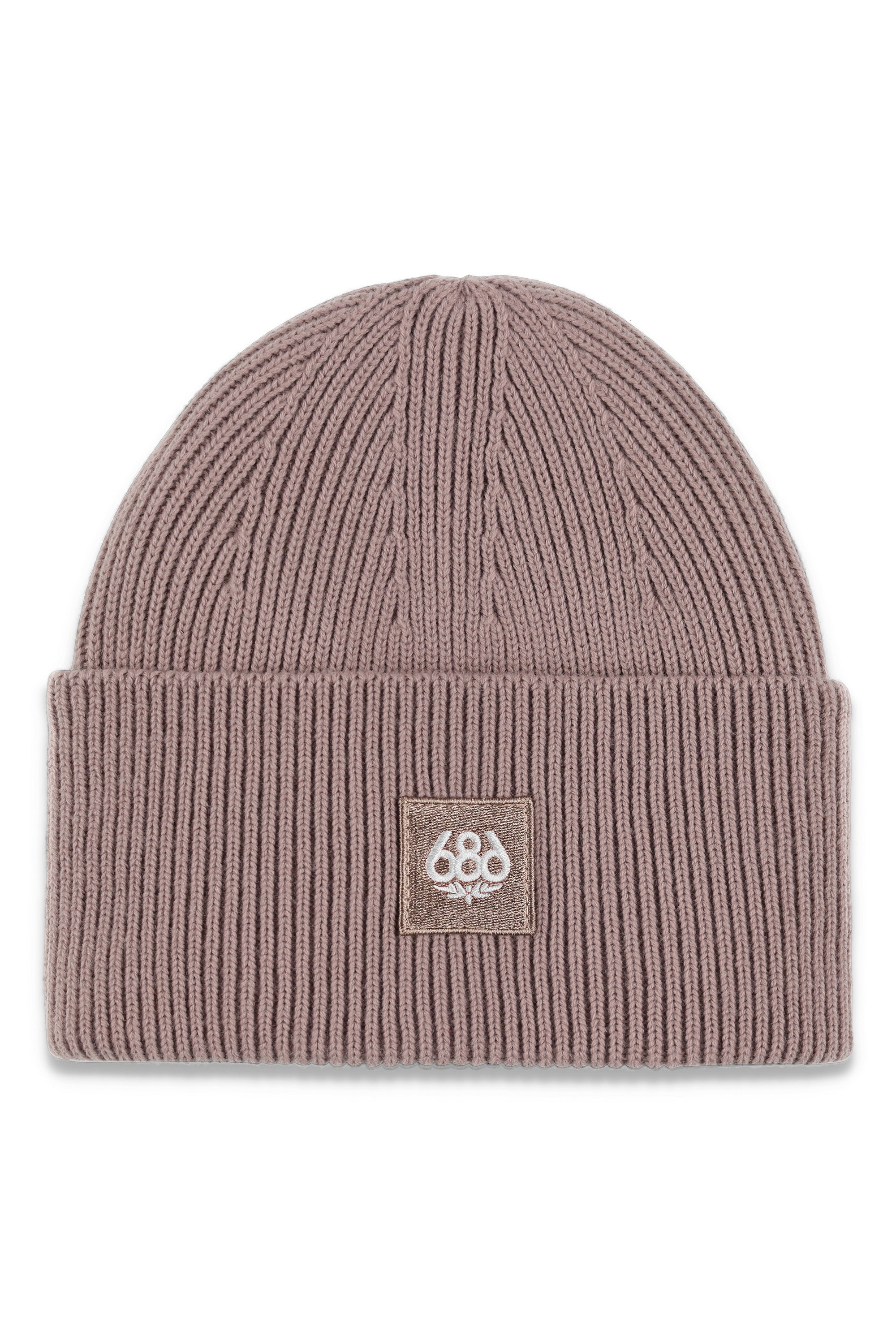 The 686 Women's Big Cuff Beanie 2025 is a taupe-colored beanie with ribbed texture and a folded cuff.