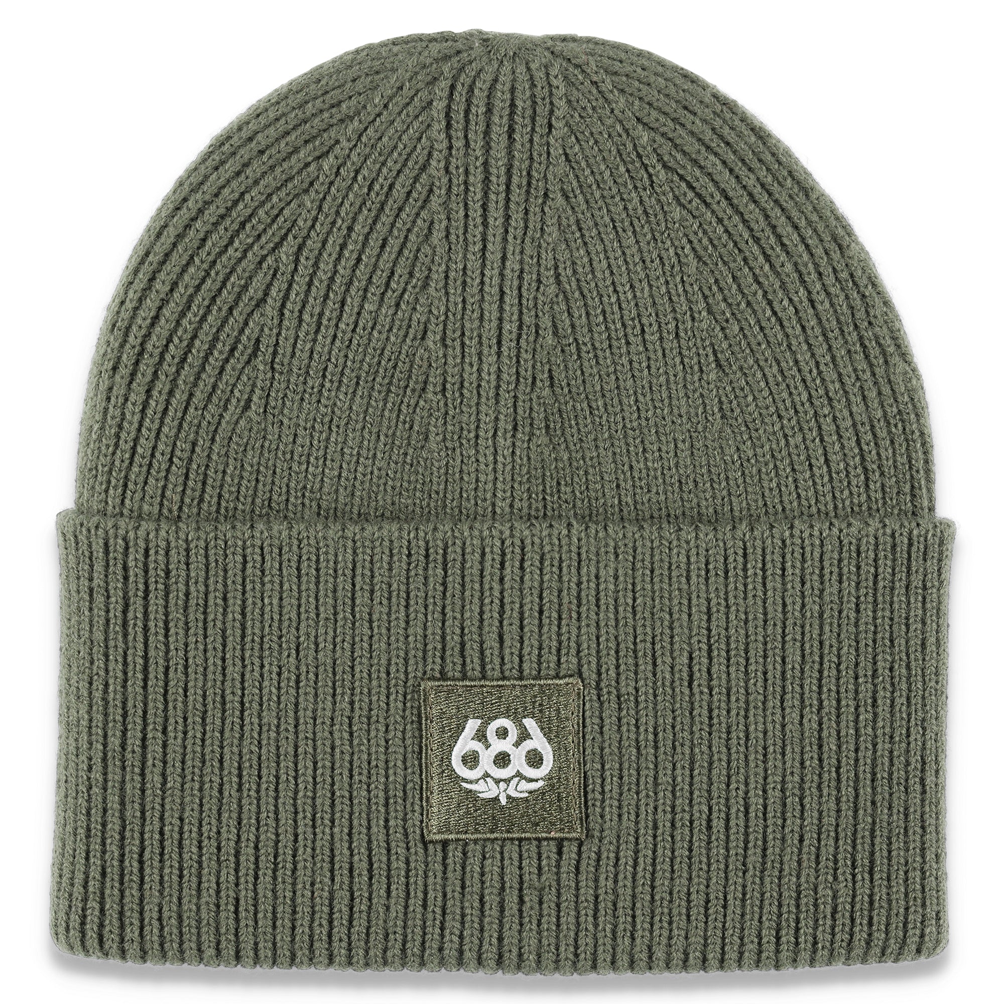 The 686 Women's Big Cuff Beanie 2025 is a forest green beanie with ribbed cuffs and a rolled hem.