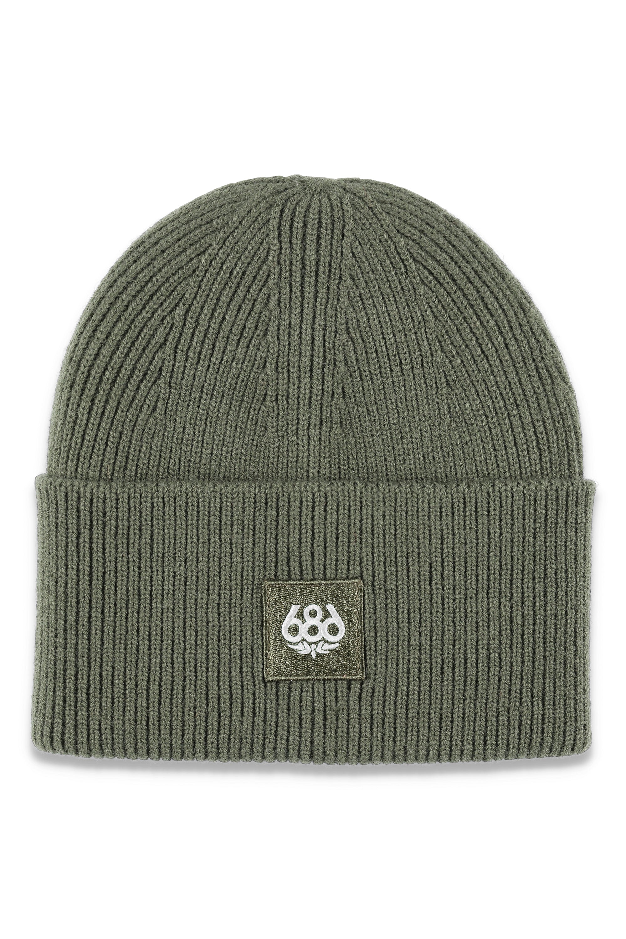 The 686 Women's Big Cuff Beanie 2025 is a forest green beanie with ribbed cuffs and a rolled hem.