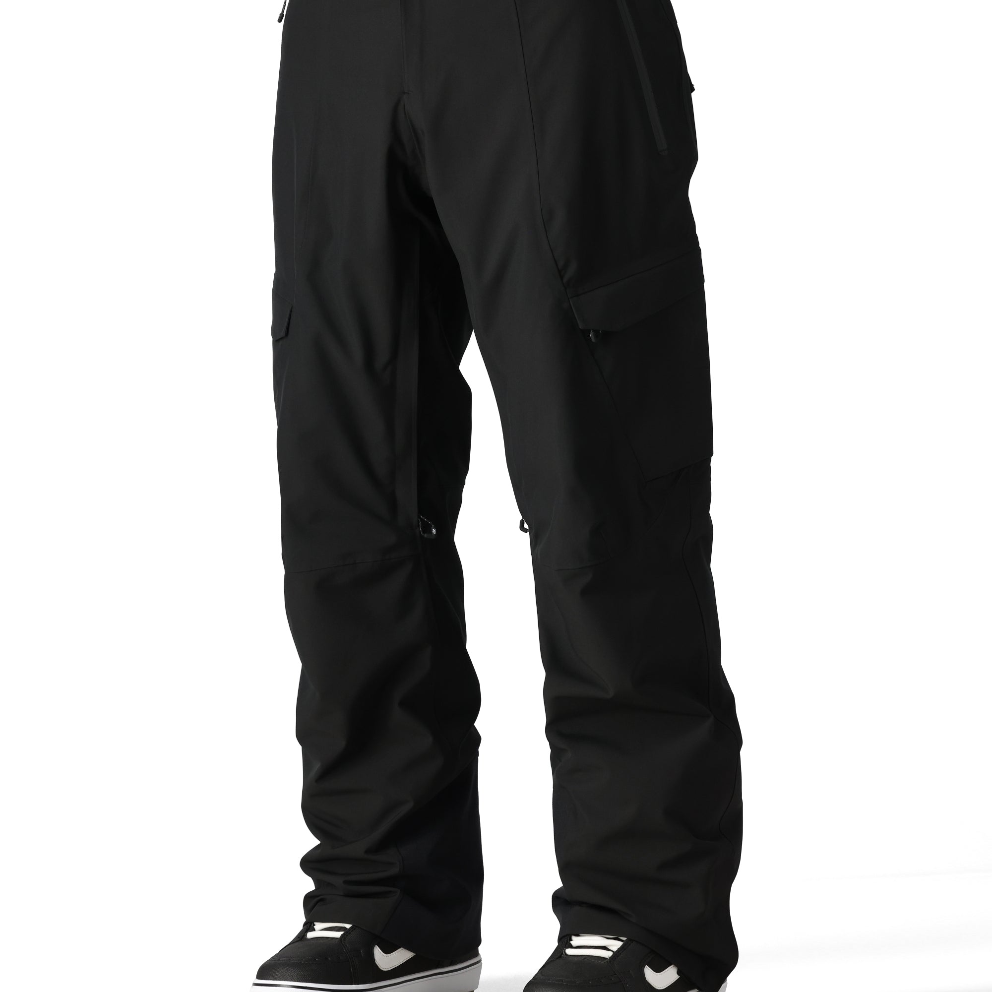 The 686 Men's Quantum Thermagraph Pant 2025 is black with two zippered front pockets and a zippered cargo pocket on one leg.