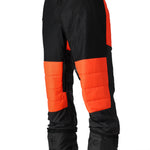 The 686 Quantum Thermagraph Pant 2025 is black with an orange stripe down the side and an insulated hood.