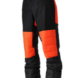 The 686 Quantum Thermagraph Pant 2025 is black with an orange stripe down the side and an insulated hood.