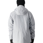 The 686 Smarty 3-in-1 Form Jacket features a light gray color with a black hood and cuffs.