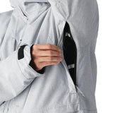 The 686 Smarty 3-in-1 Form Jacket in light gray features a black zipper and is shown from the front view.