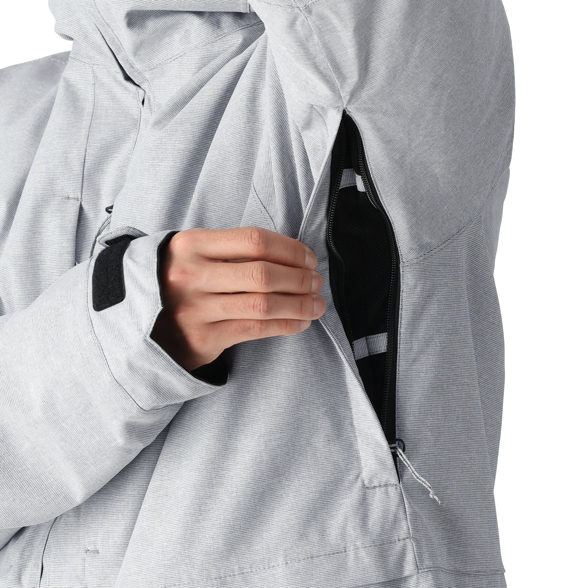 The 686 Smarty 3-in-1 Form Jacket in light gray features a black zipper and is shown from the front view.