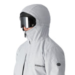 The 686 Smarty 3-in-1 Form Jacket in light gray features a zippered chest pocket and a hood.