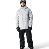 The 686 Smarty 3-in-1 Form Jacket features a light grey color with a high collar and zippered pockets on the front.