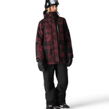 The 686 Women's Spirit Insulated Jacket 2025 is plum and black plaid with a high collar and zippered front.