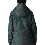 The 686 Women's Upton Insulated Anorak Jacket 2025 is predominantly green with a red and black leopard print pattern.