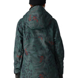 The 686 Women's Upton Insulated Anorak Jacket 2025 is predominantly green with a red and black leopard print pattern.