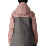 The 686 Women's Athena Insulated Jacket 2025 has a pink and grey color scheme with a hood visible on this back view.