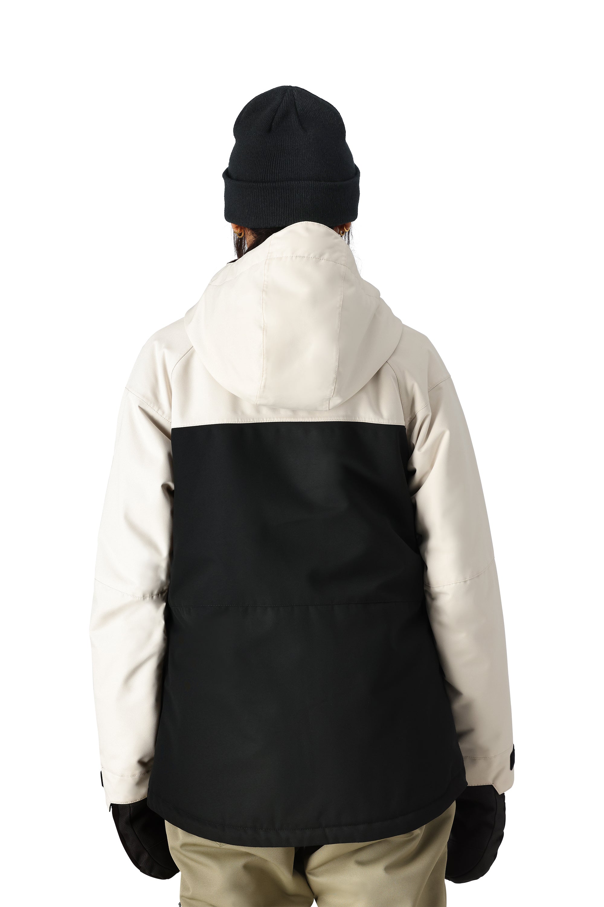 The 686 Women's Athena Insulated Jacket in black and white boasts an insulated hood.