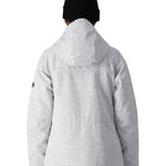 The 686 Women's Athena Insulated Jacket 2025 is primarily white with black accents and has an adjustable hood.