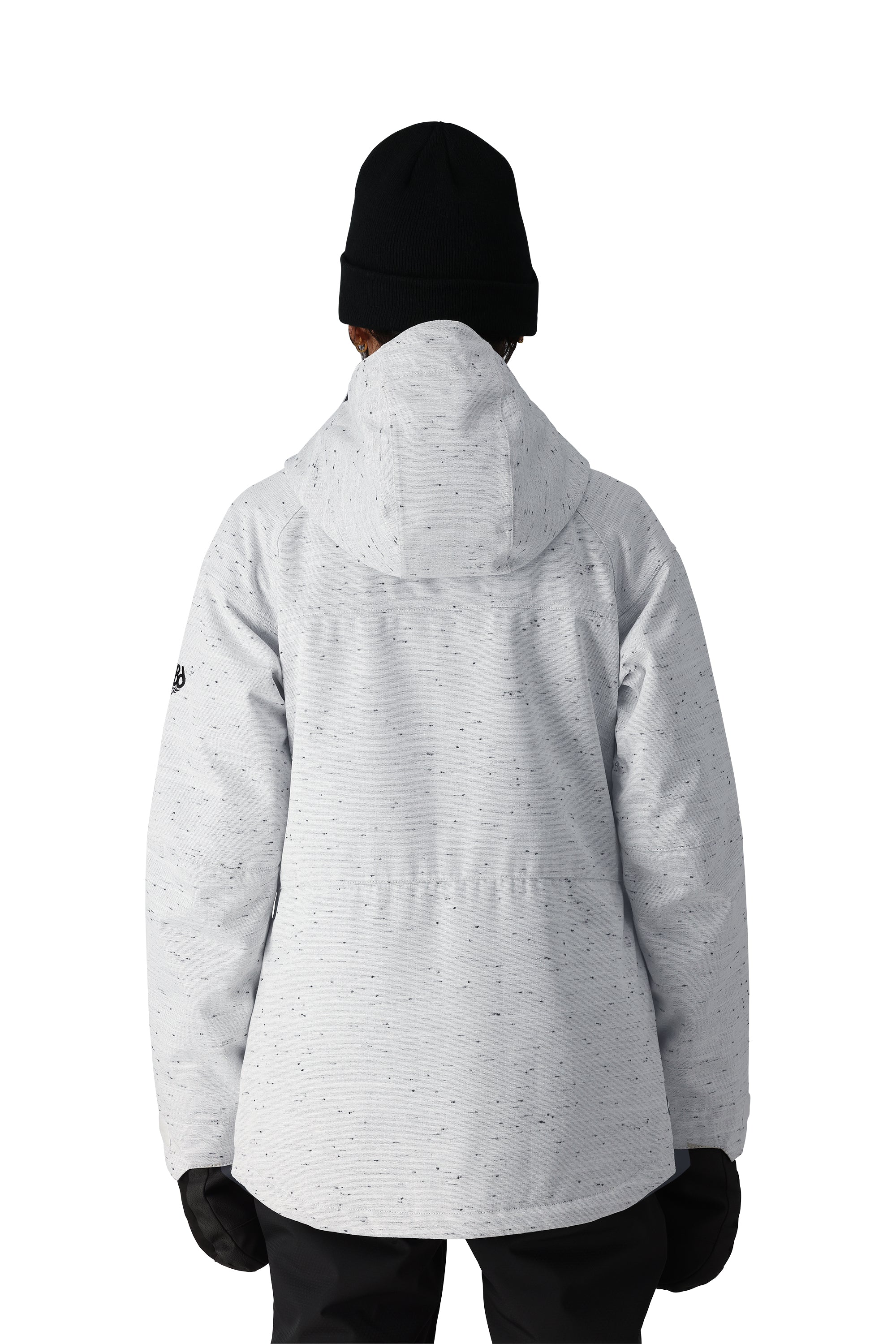 The 686 Women's Athena Insulated Jacket 2025 is primarily white with black accents and has an adjustable hood.