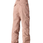 The 686 Women's Aura Insulated Cargo Pant 2025 is shown in rose-colored snow pants with cargo pockets on the thighs.