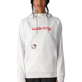 The 686 Women's Bonded Fleece Pullover Hoody 2025 in white has a kangaroo pocket and ribbed cuffs.