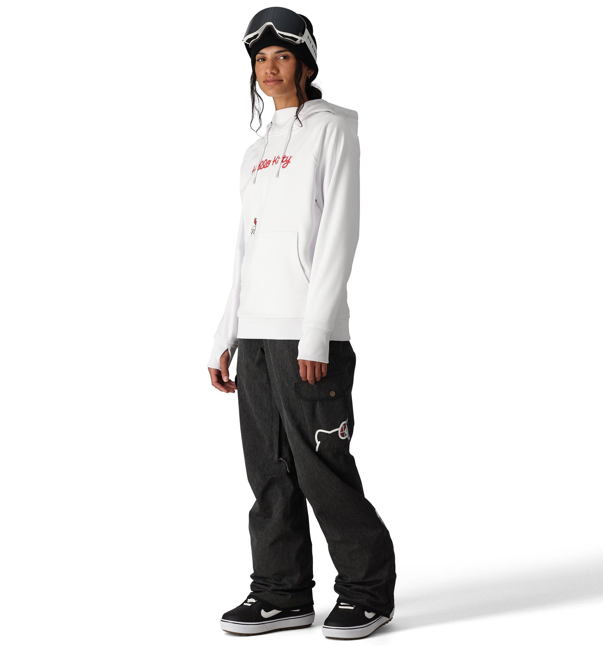 The 686 Women's Bonded Fleece Pullover Hoody 2025 is shown in a white color with a drawstring hood.