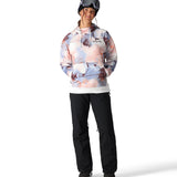 The 686 women's Bonded Fleece Pullover hoody has a pink and blue abstract pattern on a white background.