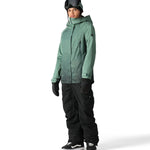 The 686 Women's Fantasia Insulated Jacket 2025 is depicted in a sea foam green color with a geometric pattern on the front and back.