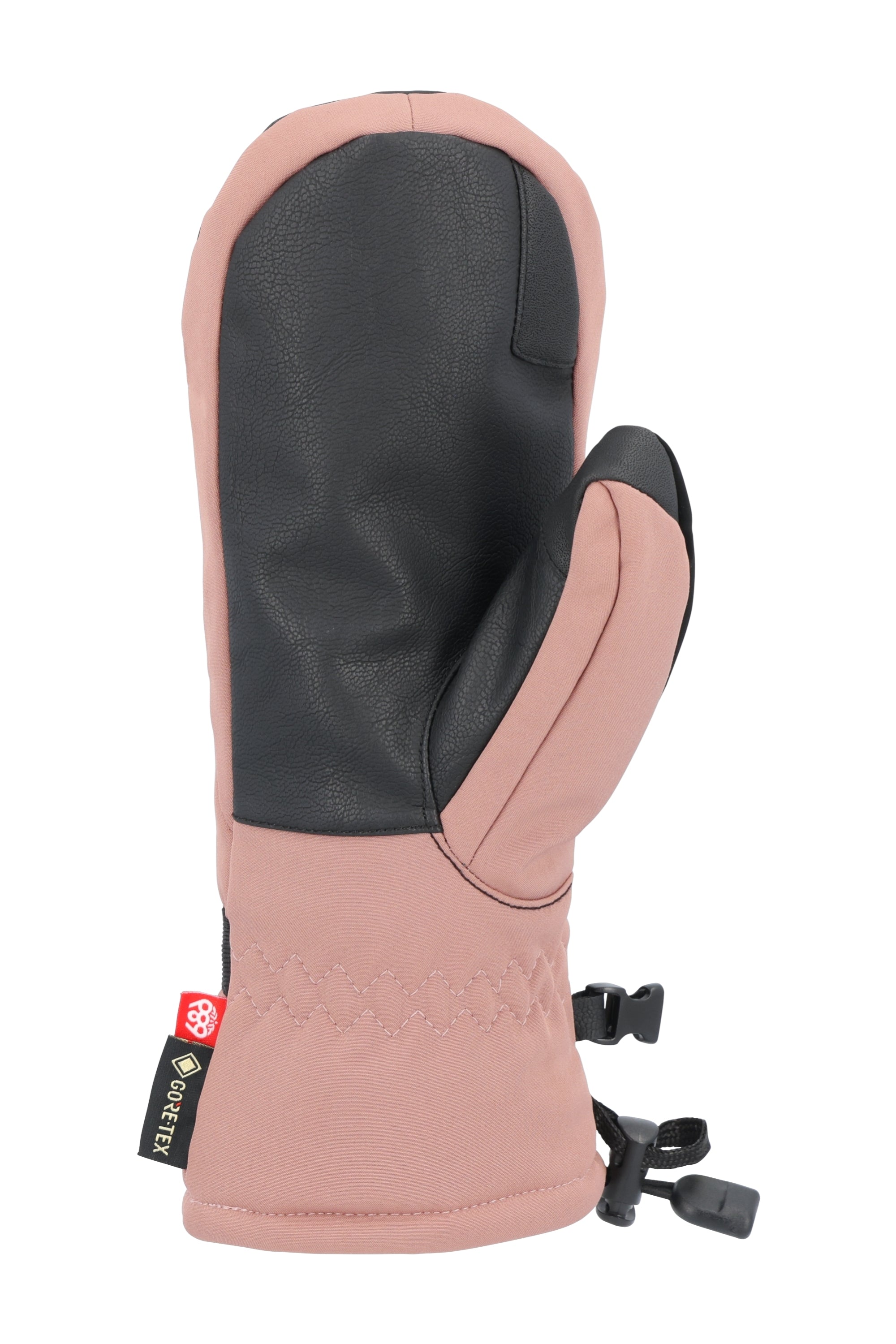 The 686 Women's GORE-TEX Linear Mitt 2025 in dusty rose and black has an insulated hood.