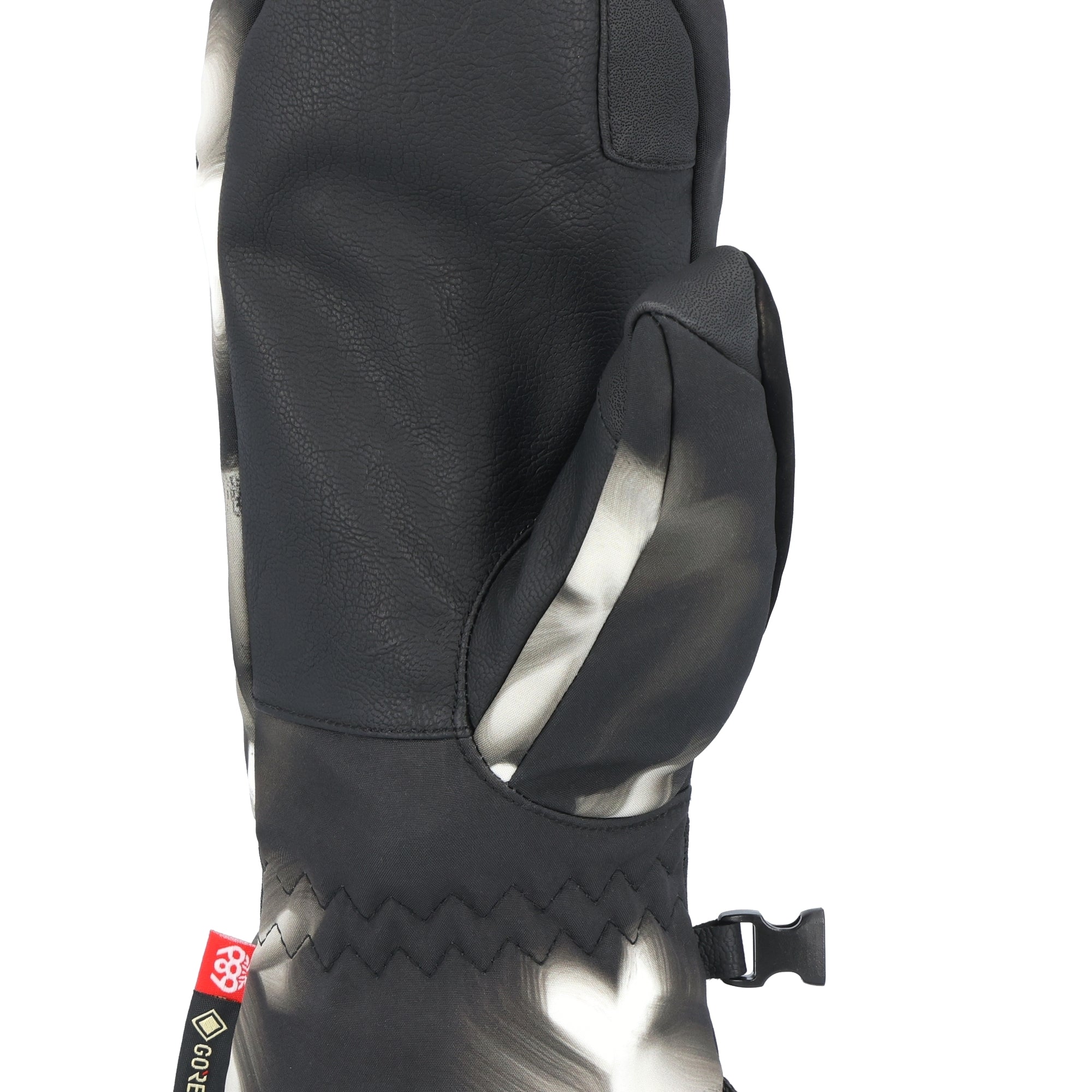 The 686 Women's GORE-TEX Linear Mitt 2025 is shown in black with silver accents and an insulated hood.