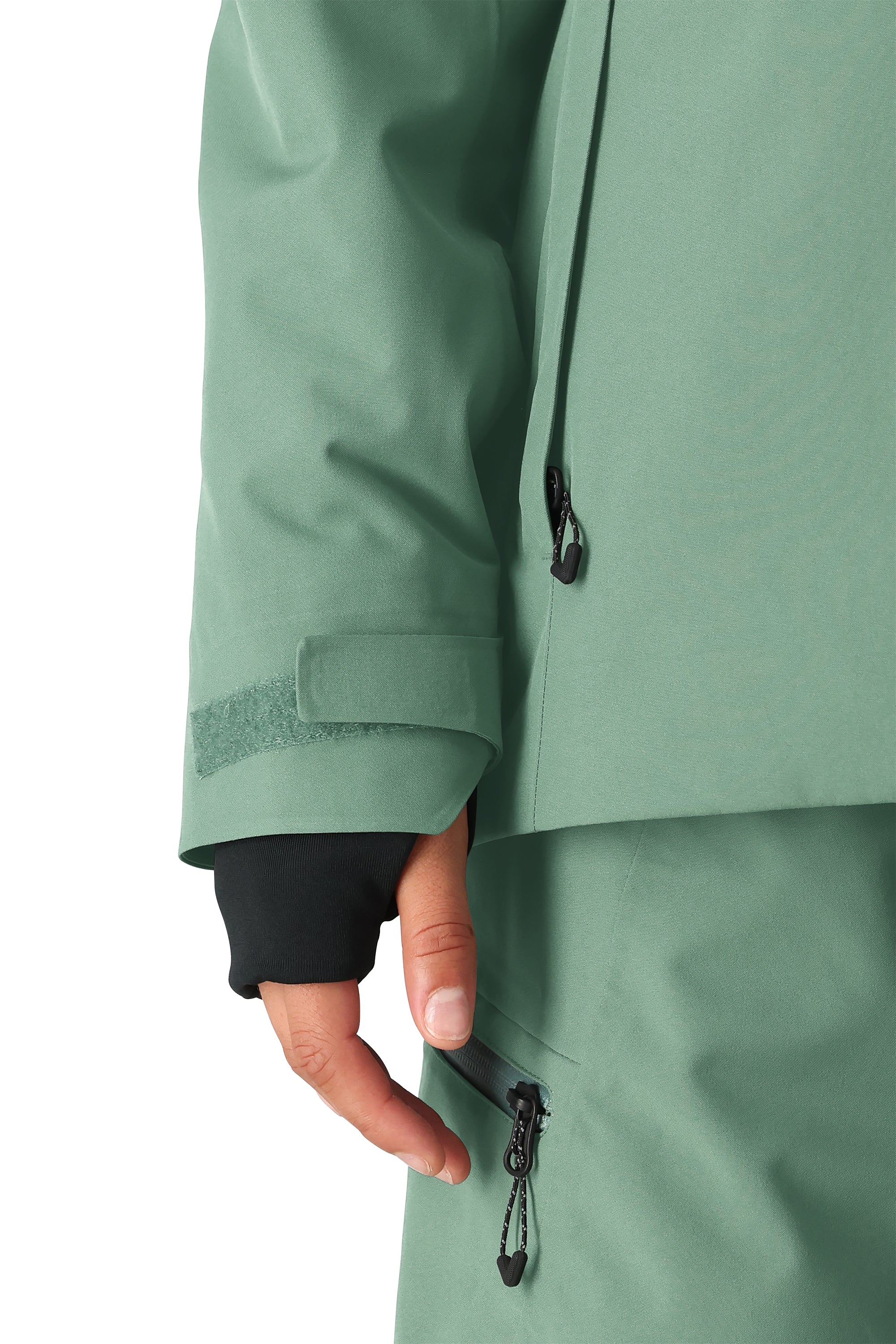 The 686 Woman's Hydra Insulated Jacket 2025 is shown in a sea foam green color with an insulated hood and a front zipper.