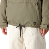 The 686 Women's Outline Shell Anorak 2025 jacket is olive green with an insulated hood and drawstring waist.
