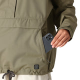 The 686 Women's Outline Shell Anorak in olive green features an insulated hood and a front zip closure.