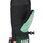 The 686 Women's Revel Mitt 2025 is black with a green paisley pattern on the inside and has an insulated hood.