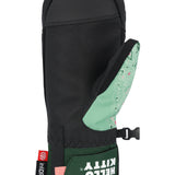The 686 Women's Revel Mitt 2025 is black with a green paisley pattern on the inside and has an insulated hood.