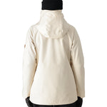 The 686 Women's SMARTY 3-in-1 Spellbound Jacket features a cream-colored front view with a high collar and zippered pockets.