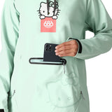 The 686 Women's Waterproof Hoody 2025 in light green has a black drawstring and a large front zipper pocket.
