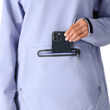 The 686 Women's Waterproof Hoody 2025 is light purple with a white logo in the upper right corner and a black BOA dial on the back.