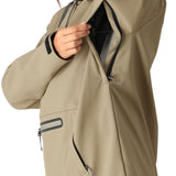The 686 Womens Waterproof Hoody 2025 appears to be primarily tan with black accents on the zipper and cuffs.
